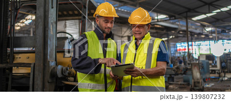 Workers Factory or Engineering work at factory site check up machine or products in site. 139807232