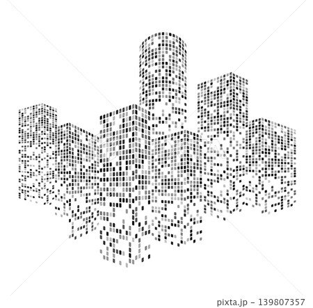 Building City Vector Modern city skyline silhouette with glowing digital elements and abstract geometric patterns creating futuristic urban building landscape on white background Building City Vector Modern city skyline silhouette with glowing digital elements and abstract geometric patterns creating futuristic urban building landscape on white background 139807357