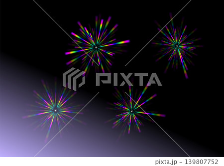 Set of colorful rainbow lens flare star burst elements on dark background 139807752