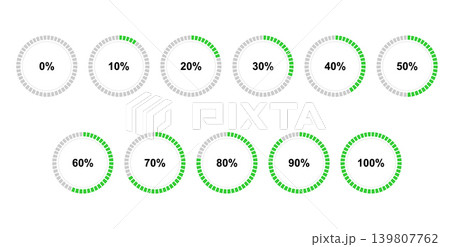 Percentage infographics simple flat elements. Round diagrams for infographics from 0 to 100 percent. 139807762