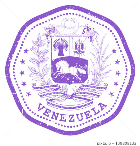 Venezuela stamp with state seal or coat of arms, Latin America travel stamp, shabby postmark of Venezuela, vector Venezuela stamp with state seal or coat of arms, Latin America travel stamp, shabby postmark of Venezuela, vector 139808132