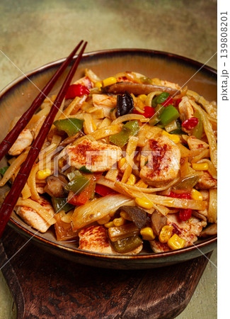 fried noodles with chicken meat and vegetables, Bami Goreng, Indonesian dish, no people, fried noodles with chicken meat and vegetables, Bami Goreng, Indonesian dish, no people, 139808201