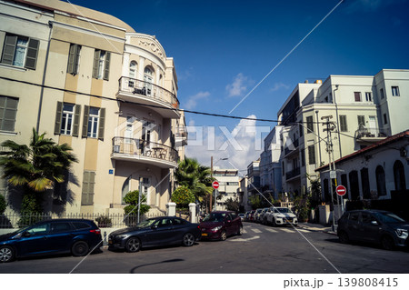 Street view of tel aviv showing the unique local architecture and urban landscape 139808415