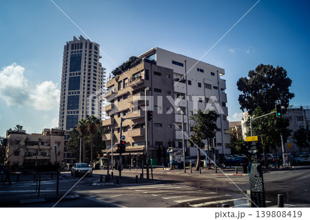 Street view of tel aviv showing the unique local architecture and urban landscape Street view of tel aviv showing the unique local architecture and urban landscape 139808419