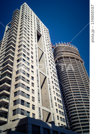 Street view of tel aviv showing the unique local architecture and urban landscape Street view of tel aviv showing the unique local architecture and urban landscape 139808587