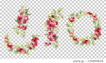 Watercolor lingonberry set for graphic design. Fresh red wild berries collection of clipart for greeting card, invitation, brochure, and craft project. Cranberry hand drawn elements, wreath isolated. Watercolor lingonberry set for graphic design. Fresh red wild berries collection of clipart for greeting card, invitation, brochure, and craft project. Cranberry hand drawn elements, wreath isolated. 139808638