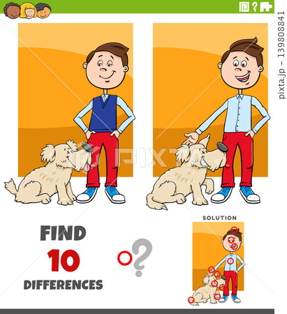 differences puzzle game with cute cartoon boy and his dog differences puzzle game with cute cartoon boy and his dog 139808841