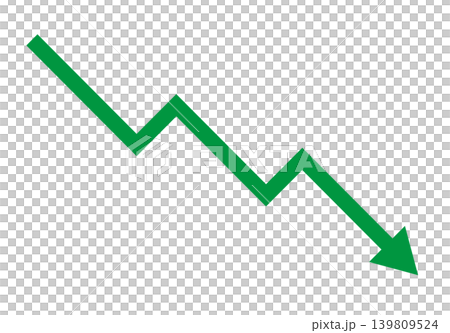 A simple green downward arrow graph icon representing decline or decrease. 139809524
