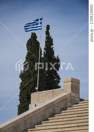 Greek flag flying at the original Olympic Stadium in Athens Greek flag flying at the original Olympic Stadium in Athens 139810600