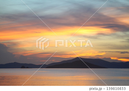 Seaside town of Turgutreis and spectacular sunsets 139810833