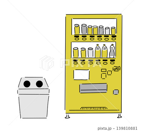 自販機＆ゴミ箱_ゴールド＆グレー｜手描き,ベクターイラスト 139810881