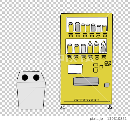 自販機＆ゴミ箱_ゴールド＆グレー｜手描き,ベクターイラスト 139810881