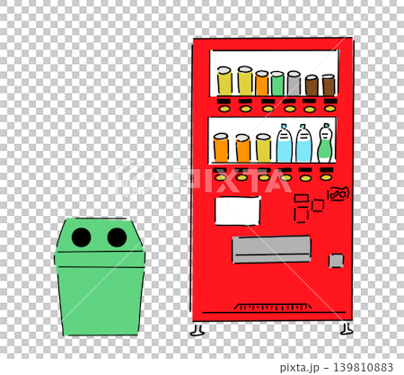 Vending machine & trash can - vivid & pale colors | Hand-drawn, vector illustration 139810883