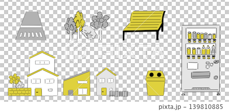 まちの風景_住宅地,公園,横断歩道,緑,ベンチ,自動販売機｜ゴールド＆グレー 139810885