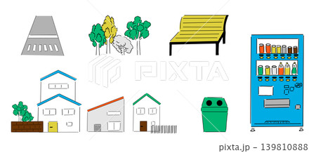 まちの風景_住宅地,公園,横断歩道,緑,ベンチ,自動販売機|ビビッド&ポップなカラー まちの風景_住宅地,公園,横断歩道,緑,ベンチ,自動販売機|ビビッド&ポップなカラー 139810888