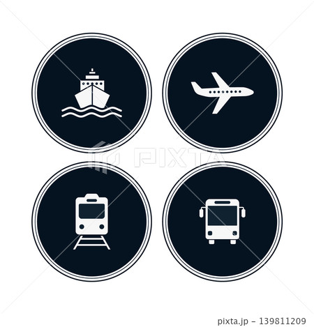 Collection of transportation icons: ship airplane train bus with transport Collection of transportation icons: ship airplane train bus with transport 139811209
