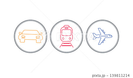 Outline icons of car, train, and airplane representing different modes 139811214