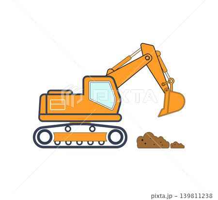 Orange excavator digging pile of dirt on white background with excavator 139811238