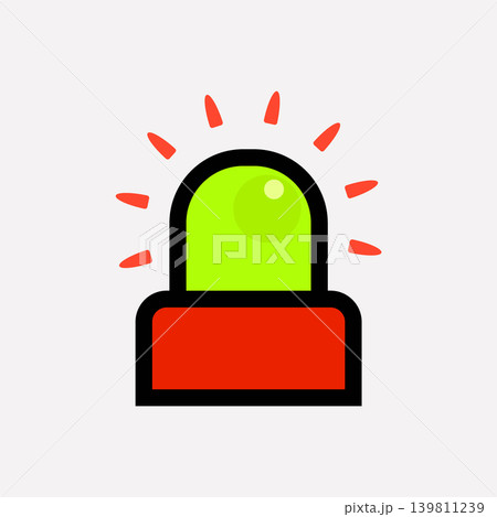 Simple cartoon emergency warning light with red base and green dome, emergency Simple cartoon emergency warning light with red base and green dome, emergency 139811239