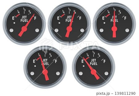 Jet fuel gauges showing different levels, 3d rendering 139811290