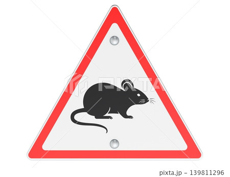 Rodent warning sign with rat or mouse silhouette, 3d rendering Rodent warning sign with rat or mouse silhouette, 3d rendering 139811296