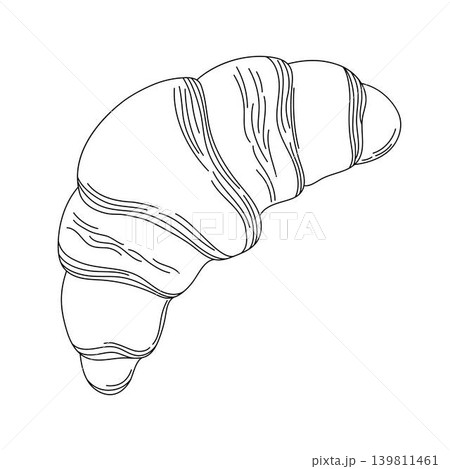 Croissant French traditional delicious puff pastry in form of crescent hand drawn outline doodle illustration, traditional bakery product symbol of breakfast perfect for bakery logo, cafe menu, design 139811461