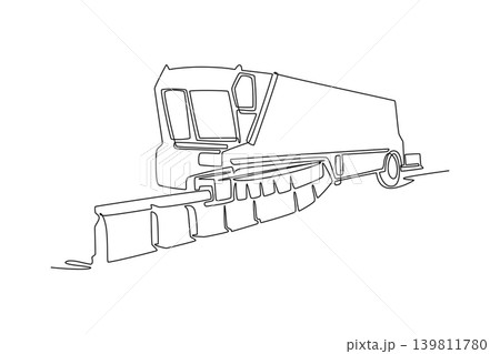 Single continuous line drawing professional ice resurfacer machine. Large body tank, elevated rear operator cabin windows, conditioning blade assembly. One line draw graphic design vector illustration 139811780