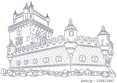 Black and white vector illustration of Belem Tower in Lisbon Portugal Black and white vector illustration of Belem Tower in Lisbon Portugal 139811867