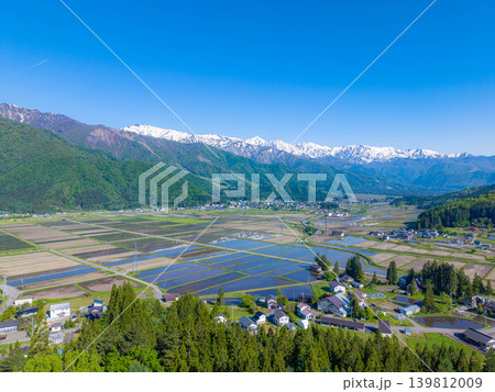 【ドローン空撮】初夏の白馬村・新緑と水鏡の風景【長野県】 【ドローン空撮】初夏の白馬村・新緑と水鏡の風景【長野県】 139812009
