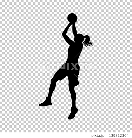 シュートをする女性バスケットボール選手のシルエット、アルファチャンネル シュートをする女性バスケットボール選手のシルエット、アルファチャンネル 139812304