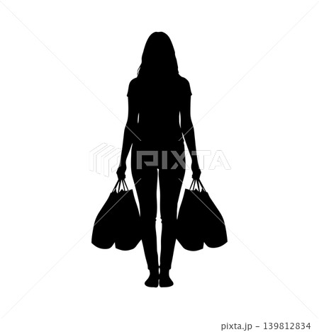 両手に買い物袋を持つ女性のシルエット、アルファチャンネル 両手に買い物袋を持つ女性のシルエット、アルファチャンネル 139812834