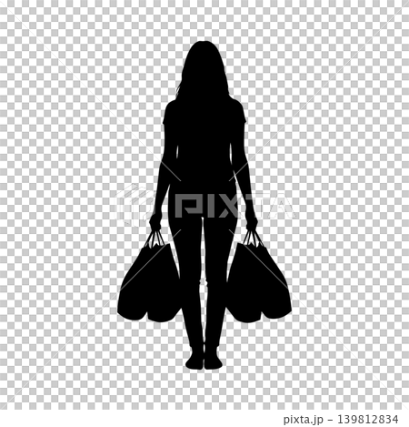 両手に買い物袋を持つ女性のシルエット、アルファチャンネル 両手に買い物袋を持つ女性のシルエット、アルファチャンネル 139812834