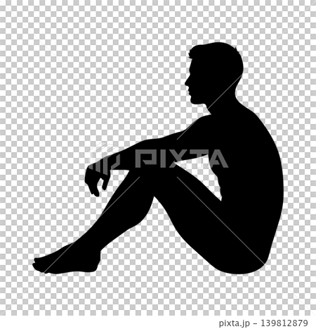 三角座りをする男性のシルエット、アルファチャンネル 139812879