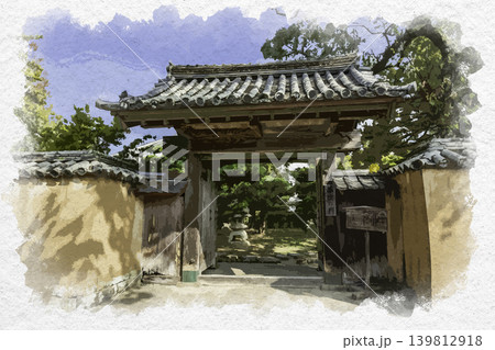 水彩画風 杵築 北台武家屋敷 藩校の門 大分県杵築市 水彩画風 杵築 北台武家屋敷 藩校の門 大分県杵築市 139812918