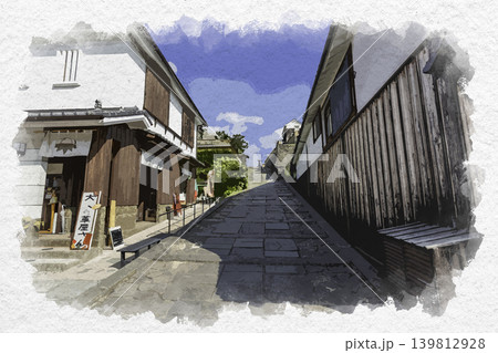 水彩画風　杵築　酢屋の坂　大分県杵築市 139812928
