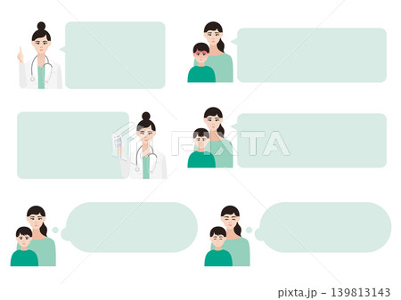 親子と女医の吹き出しベクターイラスト素材セット 139813143