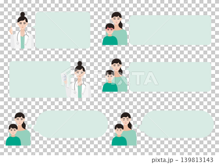 親子と女医の吹き出しベクターイラスト素材セット 139813143