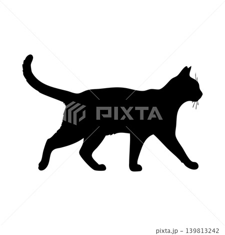 歩いている猫のシルエット、アルファチャンネル 139813242