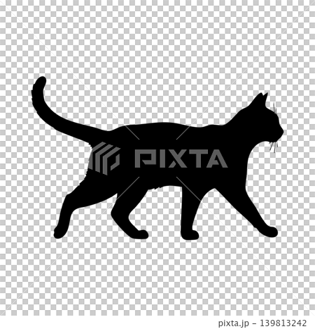Silhouette of a cat walking, alpha channel 139813242
