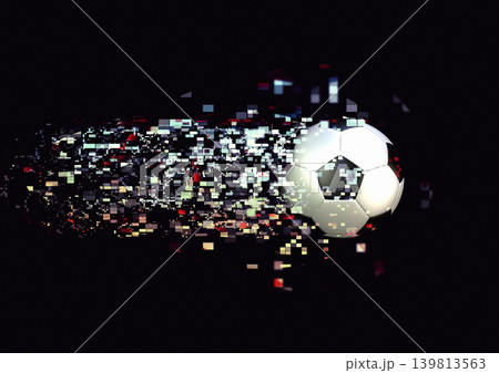 デジタル粒子が飛び散るサッカーボールの近未来スポーツ背景素材 139813563