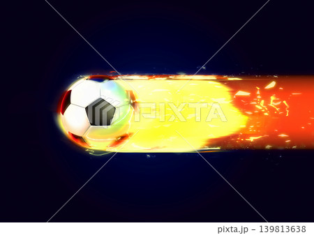 炎を噴射して高速で飛ぶサッカーボールのエネルギッシュなスポーツ背景素材 139813638