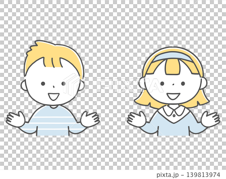 A boy and a girl explaining with their arms outstretched (monochrome) 139813974