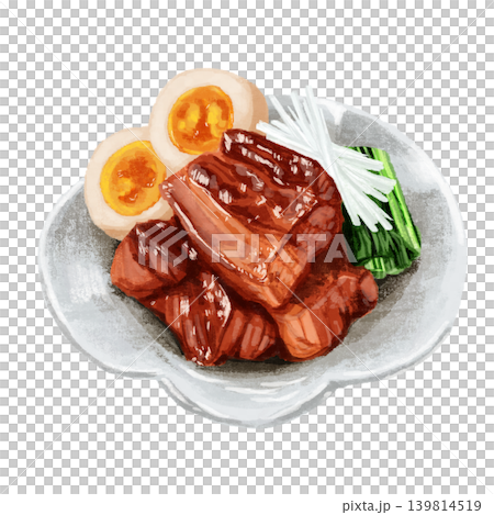 水彩で描いた皿に盛り付けられた角煮 水彩で描いた皿に盛り付けられた角煮 139814519