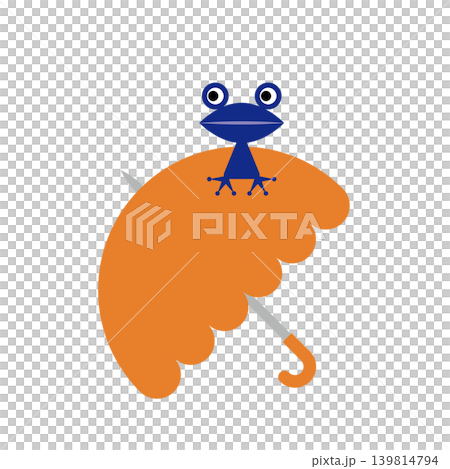 An illustration of a small frog sitting on an umbrella. An illustration of a small frog sitting on an umbrella. 139814794