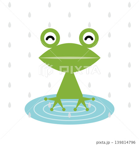 雨の中の緑色のカエルのシンプルイラスト 139814796