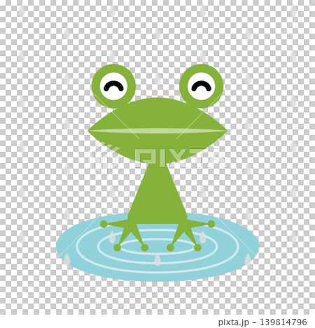 雨の中の緑色のカエルのシンプルイラスト 139814796