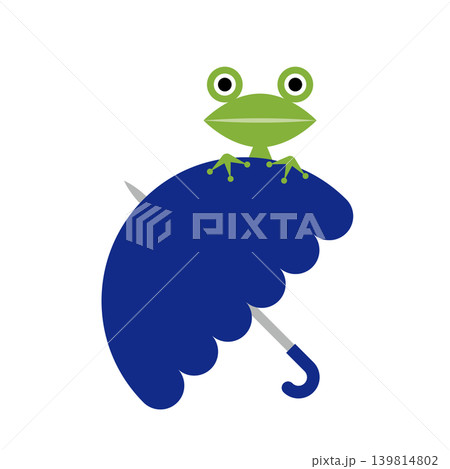 傘の上に座る緑色のカエルのイラスト 139814802