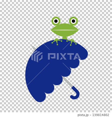 傘の上に座る緑色のカエルのイラスト 139814802