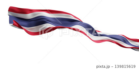 Thailand flag ribbon flowing isolated on white background with fabric texture and copy space 3D render 139815619