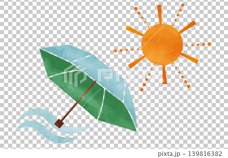 一幅描繪有人用陽傘遮擋夏日烈陽的插圖。 139816382